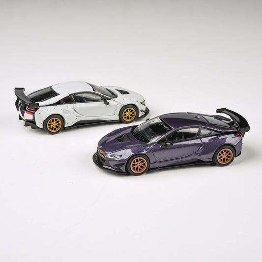 1:64 Liberty Walk BMW i8 White / Twilight Purple - Gold Wheels